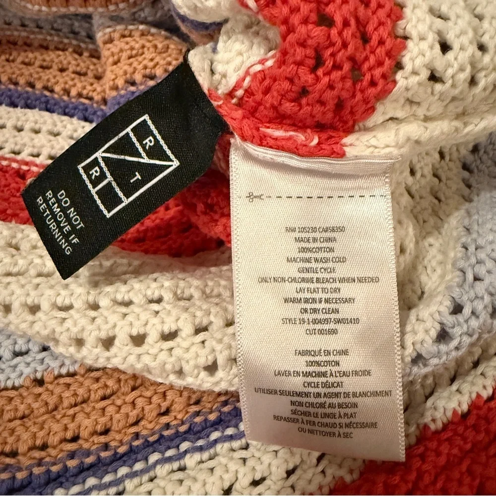 RTR Joie Diza White Multicolor Striped Open Knit‎ Long Sleeve Cropped Sweater L